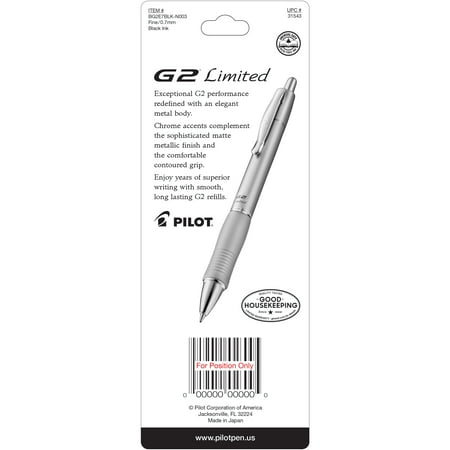 Pilot G2 Limited Premium Gel Ink Pen, Fine Pt, Red Barrel, Black Ink, Single Pen