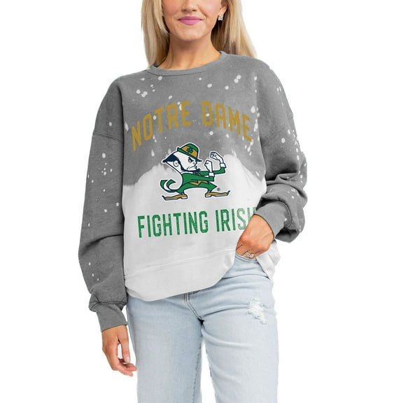Women's Gameday Couture Gray Notre Dame Fighting Irish Twice As Nice Faded Crewneck Sweatshirt