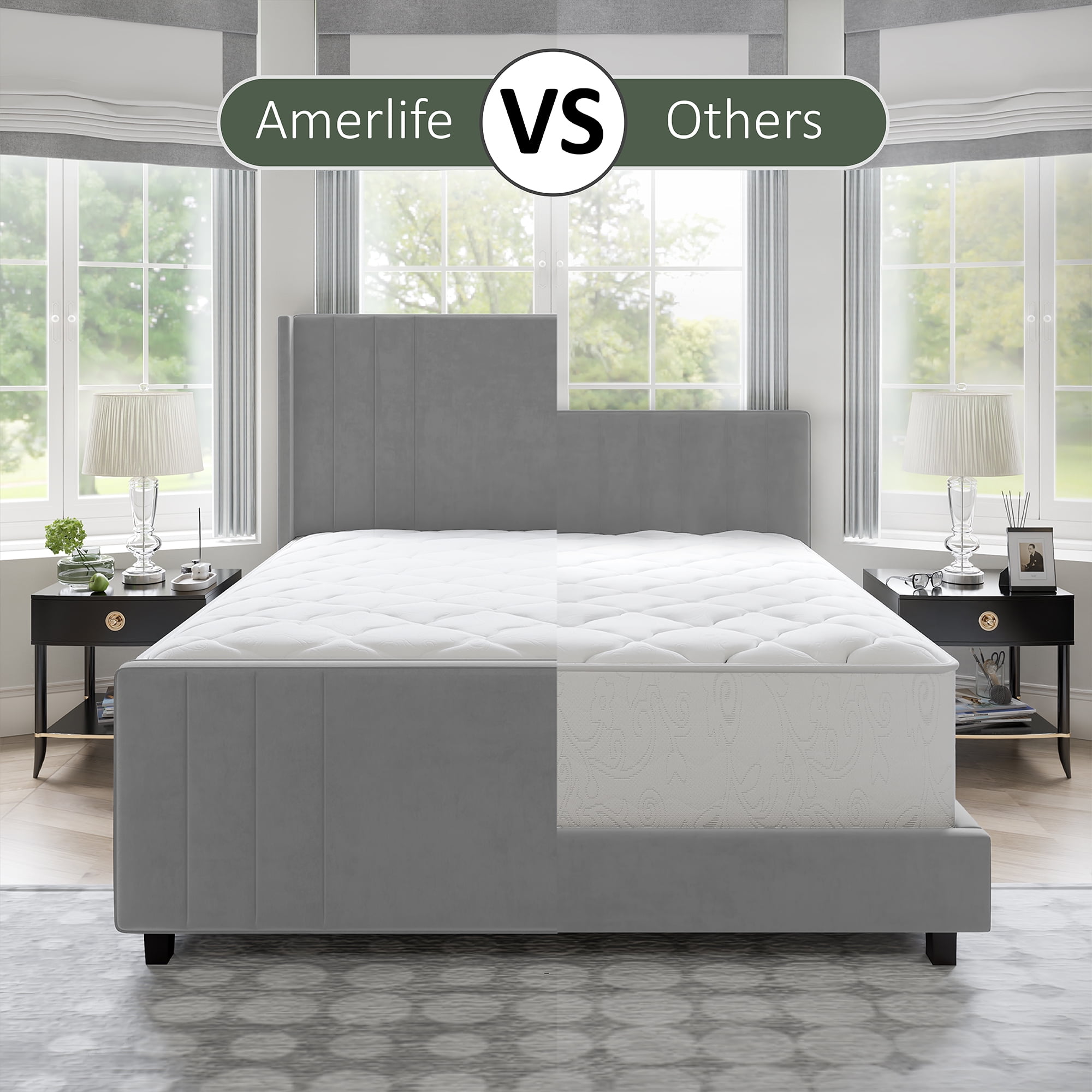 Amerlife King Size Bed Frame with Velvet Upholstery, Tufted Headboard and Footboard, Grey