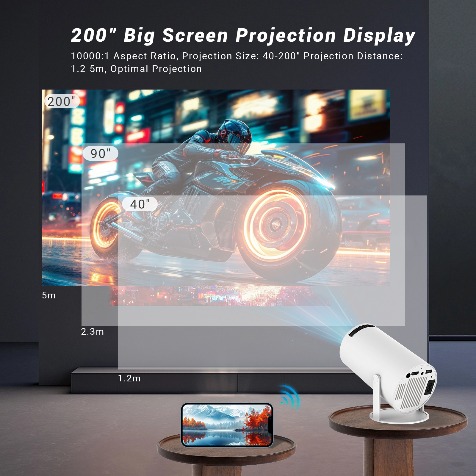 Mini Projector with WiFi 6 & Bluetooth 5.4, Portable Projectors with Air Mouse, 40-200"Smart Outdoor Movie Projector 4K 1080P Support, 180° Rotatable Home Vedio Projector Supports HDMI/USB/Smartphone