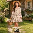 thumbnail image 4 of Lanbubble Girls Fall Dress Long Sleeve Floral Tiered Casual Flowy Dresses Square Neck A Line 7-14Y, 4 of 5