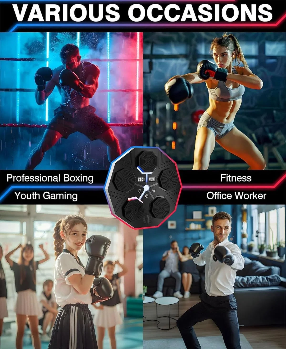Upgraded Adult Smart Music Boxing Machine, Electronic Boxing Machine with Boxing Gloves, Boxing Music Fitness Machine with Smart Display, Smart Boxing Machine Wall-mounted Music for Home and Gym