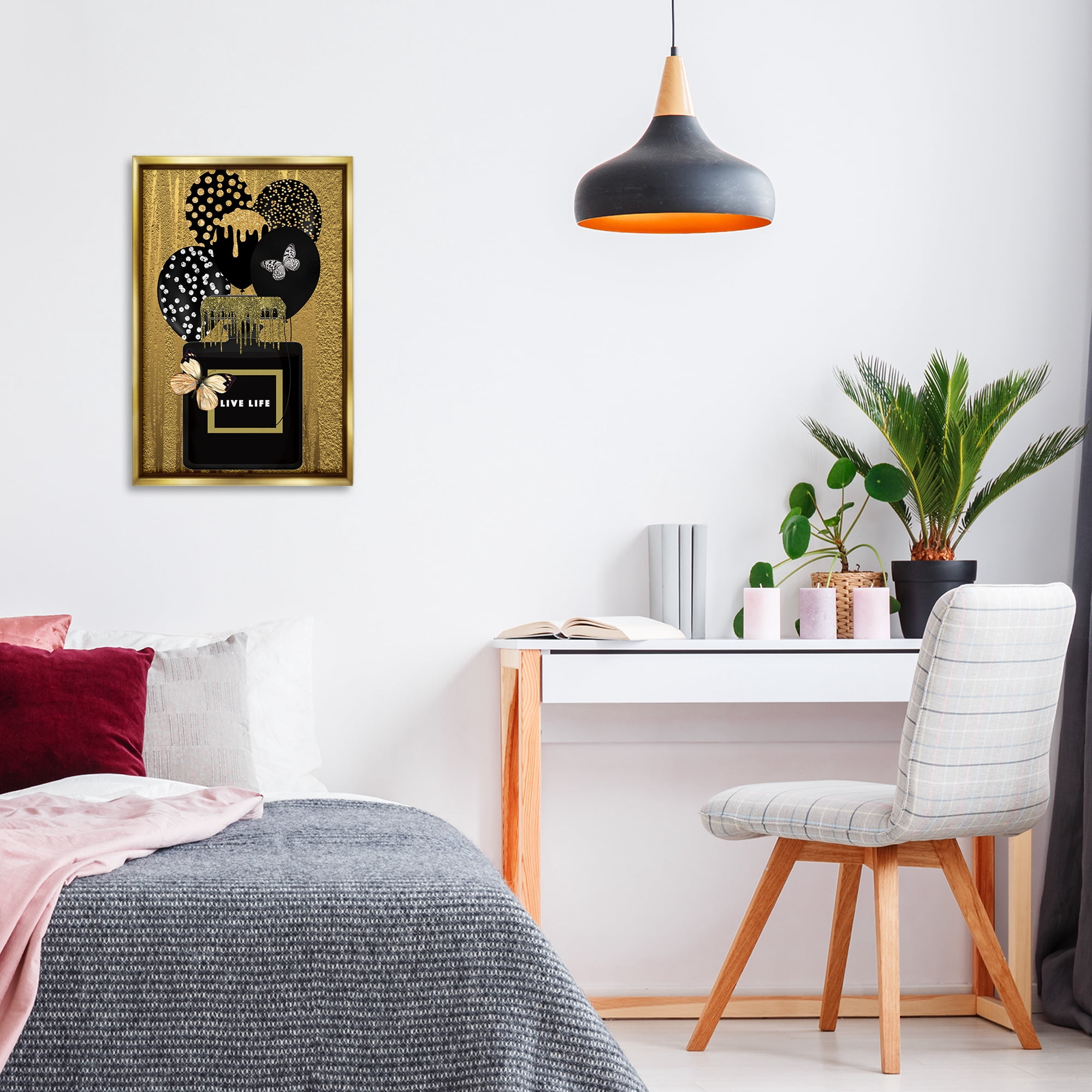 Stupell Industries Live Life Gold & Black Fashion Painting Gold Floater Framed Canvas Art Print Wall Art, 17 x 25