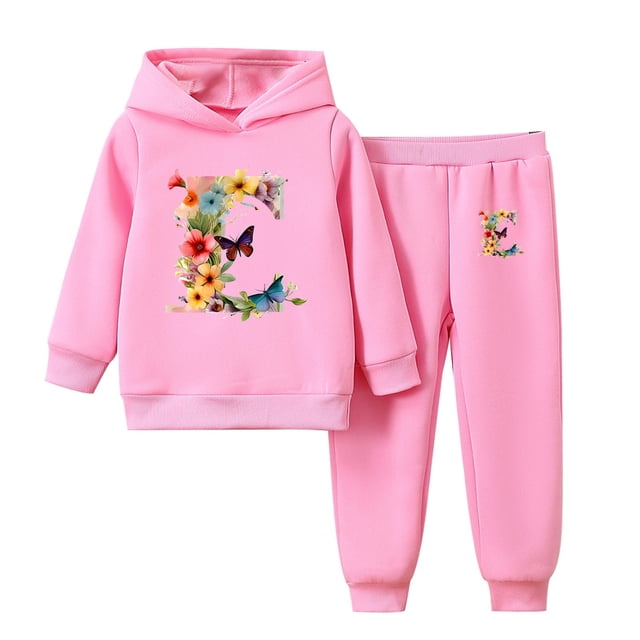 2025 Girls' Clothing Sets 2 Piece Trendy Long Sleeve Hooded Sweatshirt Set Cute Spring Pullover Two-Piece Set Pink