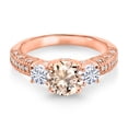 thumbnail image 2 of Gem Stone King 18K Rose Gold Plated Silver Peach Morganite and White Moissanite Engagement Ring for Women (1.69 Cttw, Gemstone October Birthstone, Round 7MM and 4MM, Size 7), 2 of 3