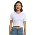 thumbnail image 3 of Women's Basic Teen Tee Workout Crewneck Short Sleeve Slim Fitted Casual Crop Top, 3 of 6