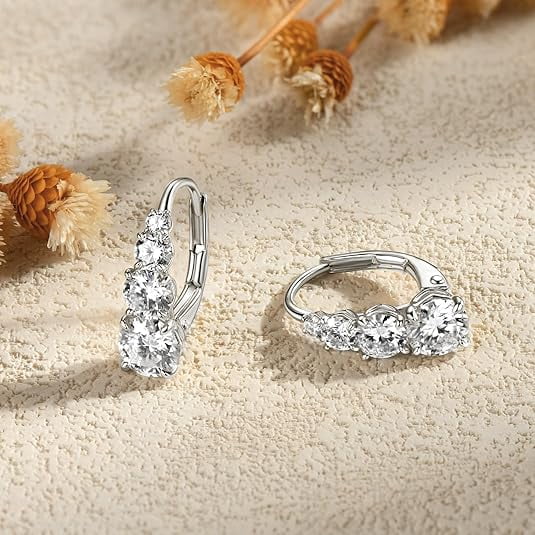 AINUOSHI 4 Stone Moissanite Hoop Earrings, 925 Sterling Silver Lever-Back Earrings for Women