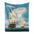 thumbnail image 1 of Vintage Boat Soft Flannel Fleece Throw Blanket, Ships Sailing in the Ocean in a Clear Sunny Day Antique Nautical Seascape, Cozy Plush for Indoor and Outdoor Use, 70" x 90", Multicolor, by Ambesonne, 1 of 6