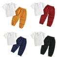 thumbnail image 4 of Kkkded Boys Girls Solid Color Cotton Linen Pants Two-Piece Set for Kids Baby Spring Summer Short-Sleeved Solid Colour Tops Set 12 Months - 8 Years, 4 of 8