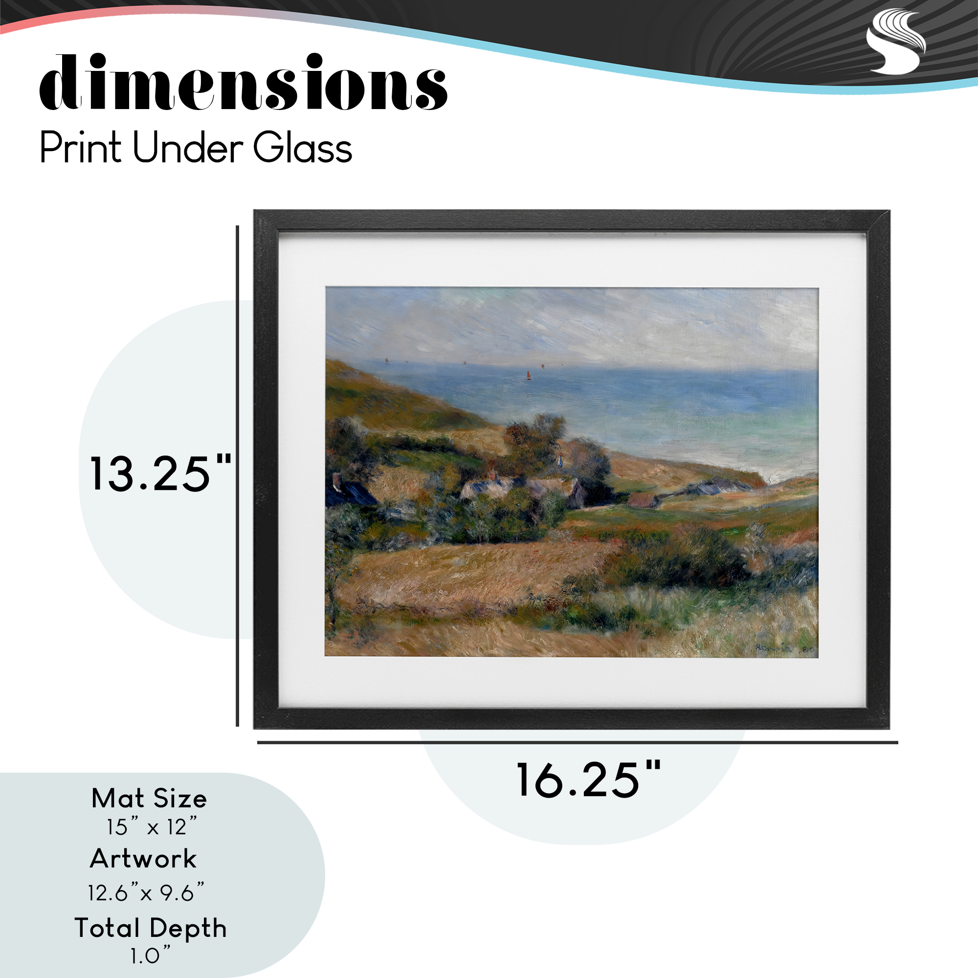 View Of The Seacoast Renoir Black Framed Print Under Glass, design by Pierre-Auguste Renoir