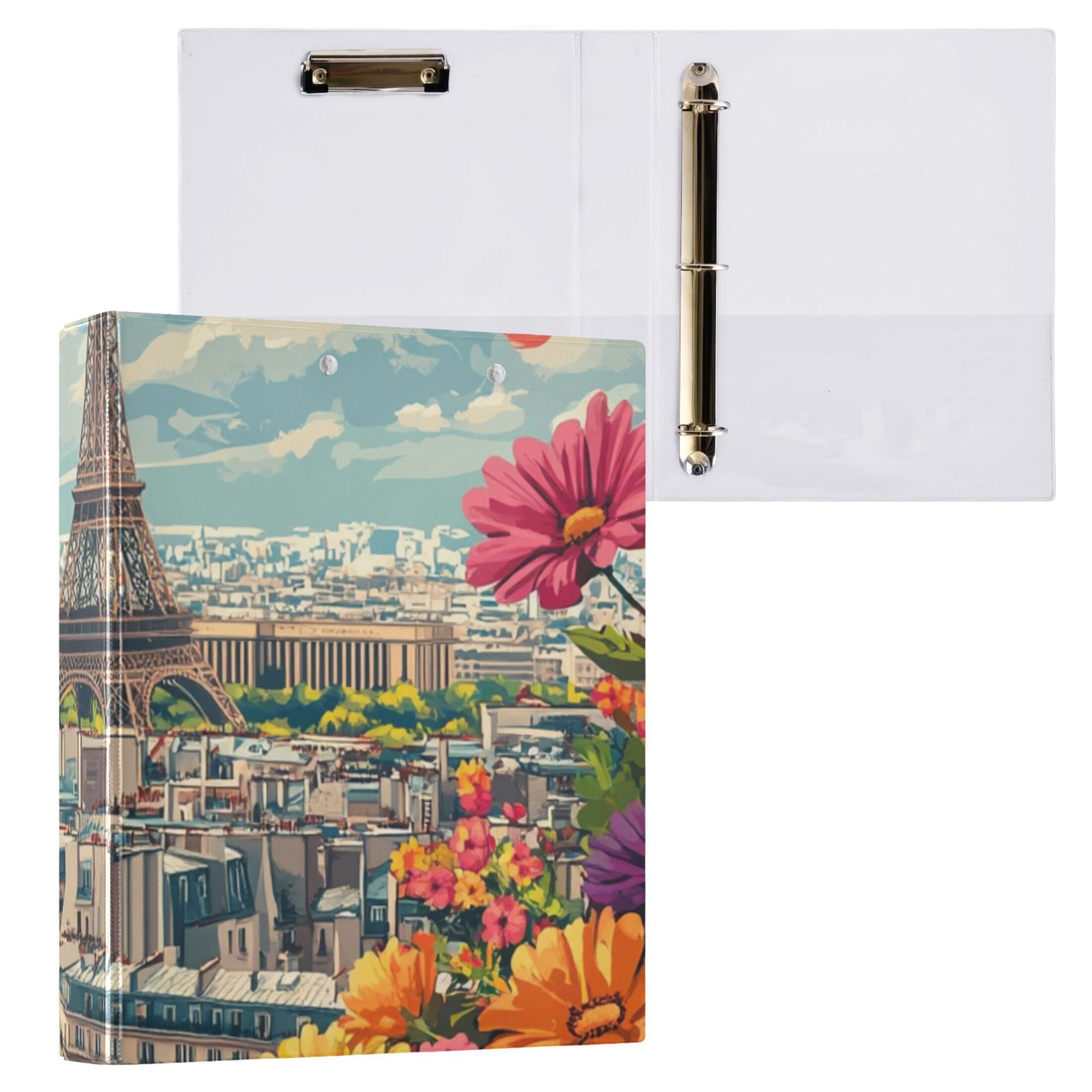 Floral Flowers Tower 3 Ring Binders 1.5 inch Hardcover File Folders with Interior Pockets A4 Size Organizer for School Office Hospital