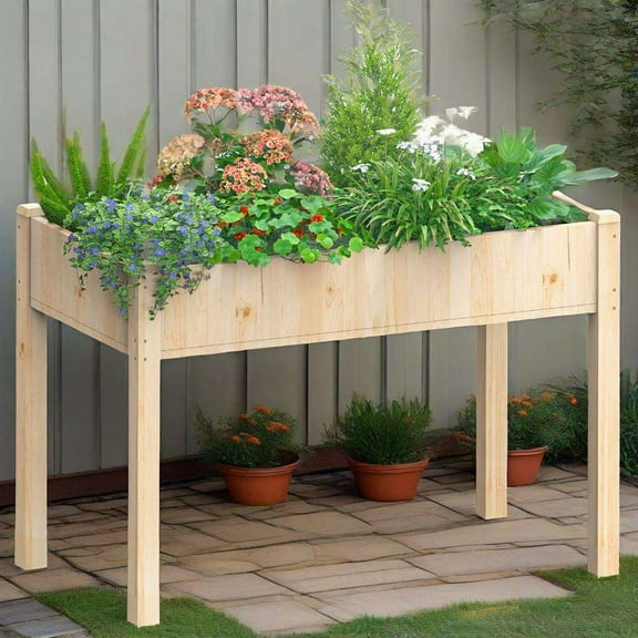 Gianna Raised Garden Bed with Legs, 48x24x30in Wood Elevated Planter Box