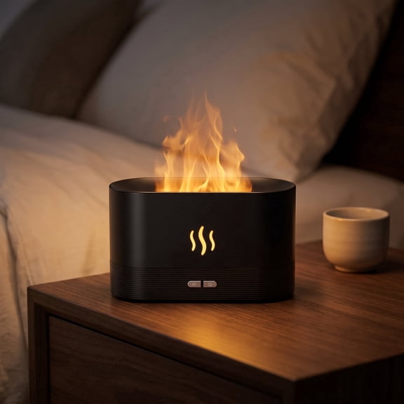 7-Color Flame Essential Oil Diffuser – 180ml Ultrasonic Scent Diffuser for Home, Office & Yoga, Ultra-Quiet Aromatherapy Humidifier with Auto-Off Protection (Black)