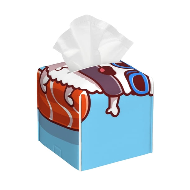 Balery Sushi Salmon Surfing Porta Pañuelos de Cuero con Estampado – Funda Moderna Cuadrada para Caja de Pañuelos, Dispensador 5x5x5''