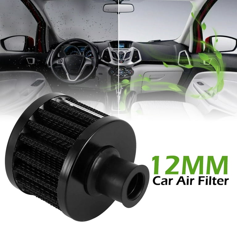 Pluokvzr 12MM Car Air Filter Universal Carbon Round Crank Case EngIne Breather Air Filter Oil Crankcase for Car Motorcycle Quad Bike Black