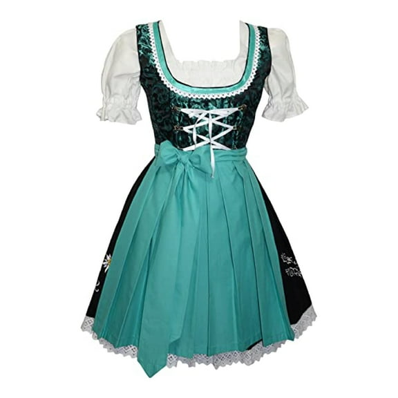 Edelweiss Creek 3 Piece Short German Oktoberfest Dirndl Dresses for Women - Black and Green
