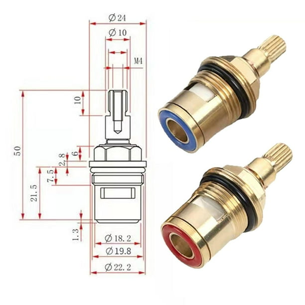 Cartucho Válvula Grifo Cerámico Cuarto De Vuelta G1/2 - 42.5mm X 8mm - 20 Dientes Spline - Latón Macizo Para Baño Y Cocina (Agua Fría)