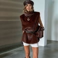 thumbnail image 6 of Womens Faux Fur Vest Sleeveless Mcok Neck Oversized Casual Fuzzy Tops Fall Winter Womens Outfits Coffee L, 6 of 9