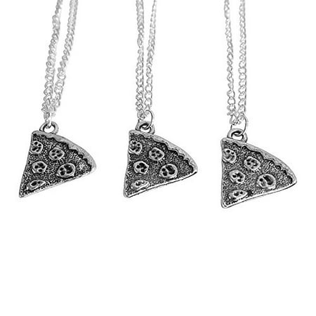 Art Attack Silvertone Pizza Trio Pepperoni Lover Best Friends Forever BFF Matching Pendant Necklace Gift