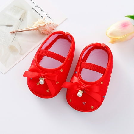 

Ruidigrace Little Child Shoes Soft Sole Toddler Shoes Hanging Pearl Cute Bow Princess Shoes
