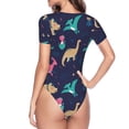 thumbnail image 4 of Daiia Cartoon Dinosaur print Women's Crew Neck Short Sleeve Bodysuit Fashion Tops Fit Casual Basic Extender Bodysuit-Medium, 4 of 9