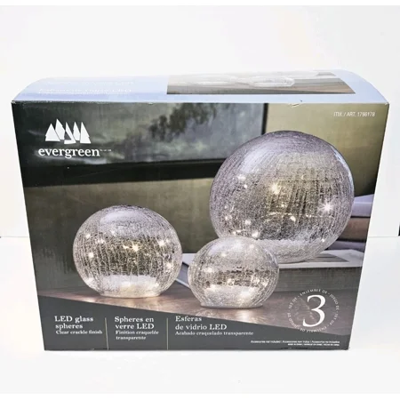 Evergreen Set of 3 LED Glass Spheres with Clear Crackle Finish MISSING SMALL ORB