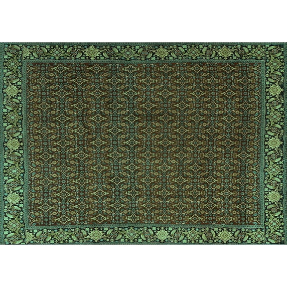 Ahgly Company Machine Washable Indoor Rectangle Persian Turquoise Blue Traditional Area Rugs, 5' x 7'