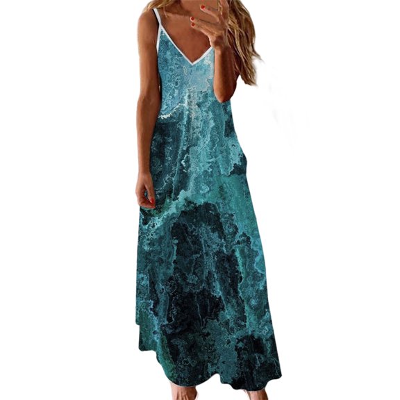 AOOCHASLIY Womens Summer Dresses Clothes Boho Beach Dress Summer Casual Beach Sleeveless Suspenders Printing Dress