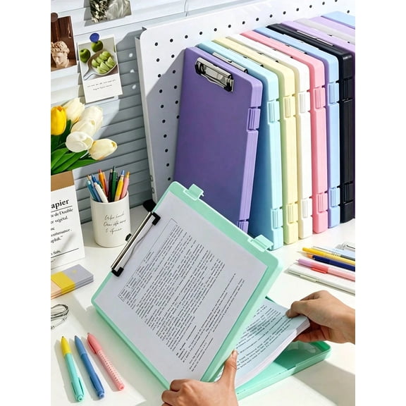 Plastic Clipboard with Storage Case, A4 Hard Writing Clip Board Folder with Metal Clip for School & Office, 2 Colors: Purple, Black