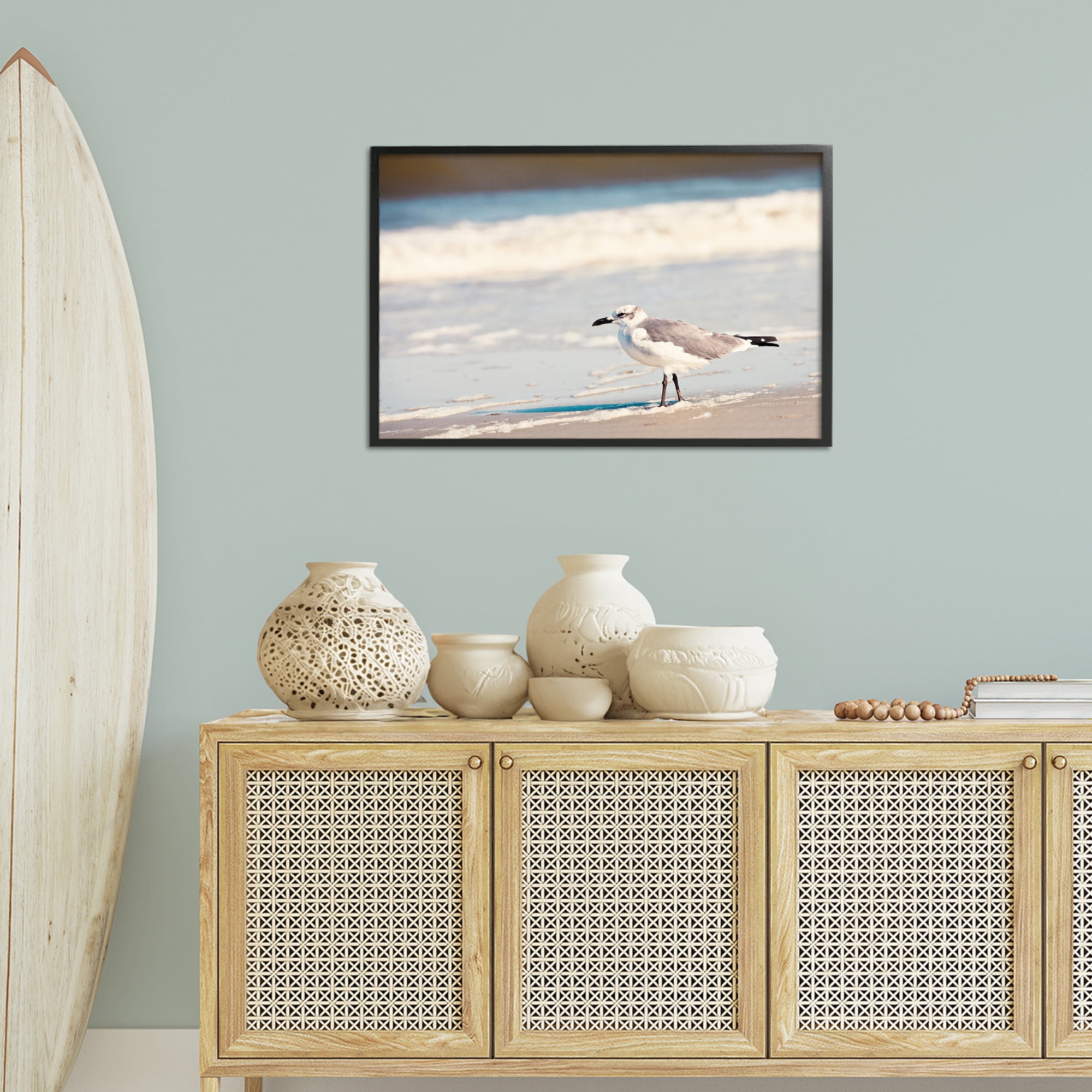 Stupell Industries Seagull Stepping on Shore Coastal Photography Black Framed Art Print Wall Art, 30 x 20