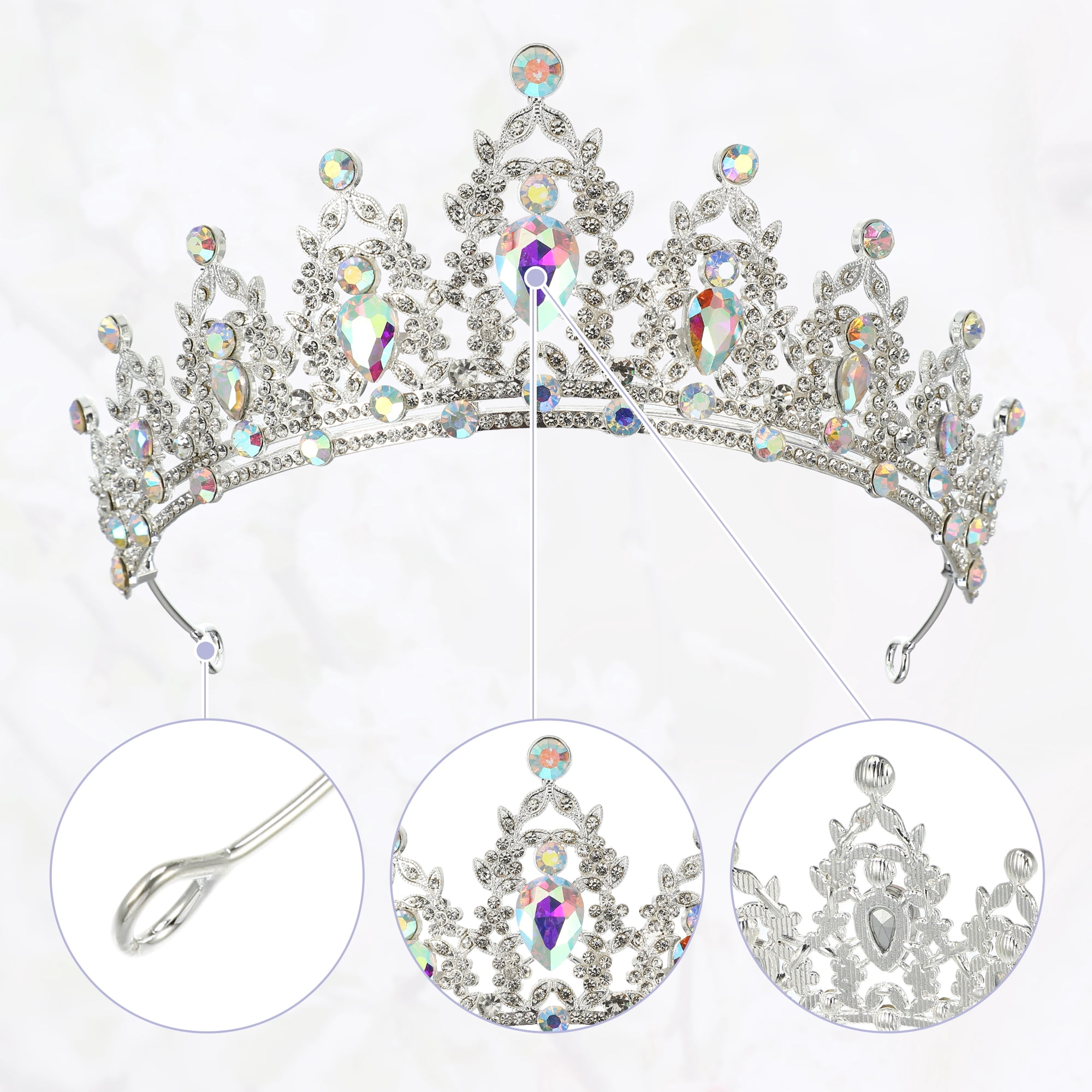 Unique Bargains Women Faux Crystal Queen Crowns Tiara Silver Tone Assorted Color