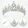 thumbnail image 3 of Women Faux Crystal Queen Crowns Tiara Princess Rhinestone Tiaras Cosplay Silver Tone Assorted Color, 3 of 6