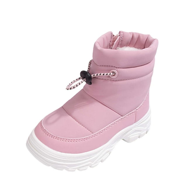 Splozh Bottes d'Hiver pour Garçons, Bottes Mi-Mollet Chaudes et Doublées en Molleton pour Enfants avec Fermetures Éclair, Semelles Épaisses, Bouts Ronds, pour l'Extérieur, Rose, 9-9,5 Ans
