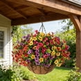 thumbnail image 4 of Colorful Flower Iron Frame Hanging Basket, Coconut Coir Lined Bonsaier, Pastoral Style Artificial Flower Decor, Wall Hanging Basket for Garden, Balcony and Home Decoration, 12*10in, Multicolor, 4 of 5
