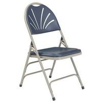 NPS 1100 Series 34.5" Deluxe Fan Metal Folding Chair in Dark Blue (Set of 4)