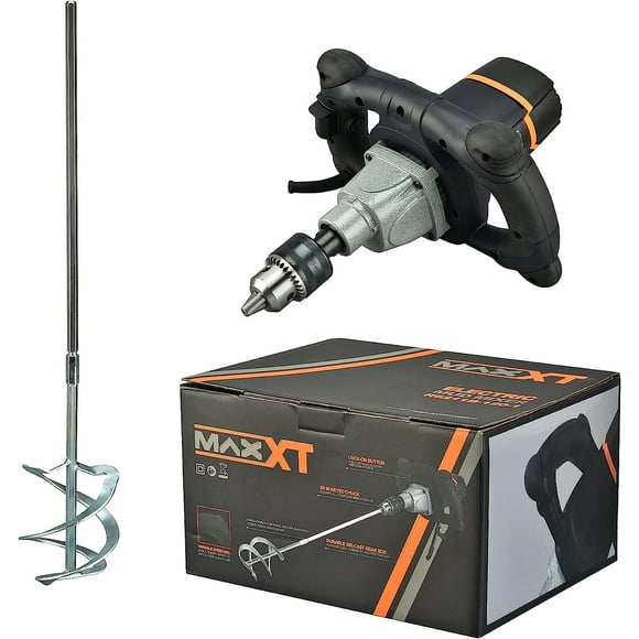 MAXXT 12A Mélangeur Béton / Mortier, Mandrin de Clé de 5/8 ", Démarrage Doux, Venir avec une Grande Palette de Mélange en Spirale de 120 Mm