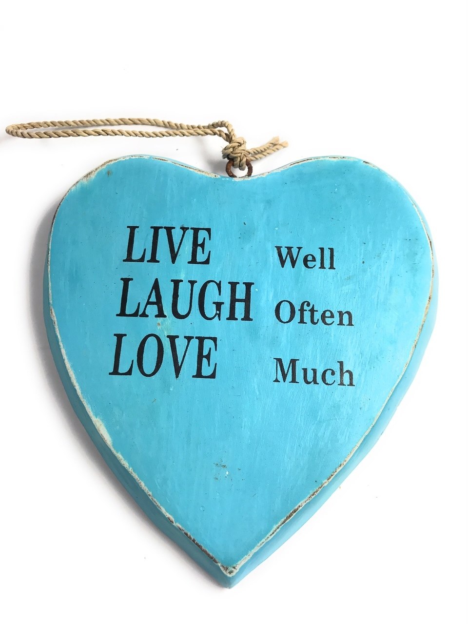 &ldquo;LIVE well, LAUGH often, LOVE much&rdquo; Heart Sign 5" Blue | #snd25101b