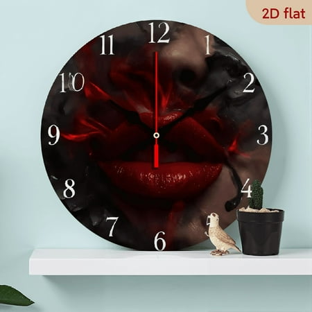 A 10-inch 2D flat wooden circular clock with a "Sexy Red Lips" theme. It is suitable for decoration in bedrooms, living rooms, and offices. It is an ideal gift for Christmas and New Year.