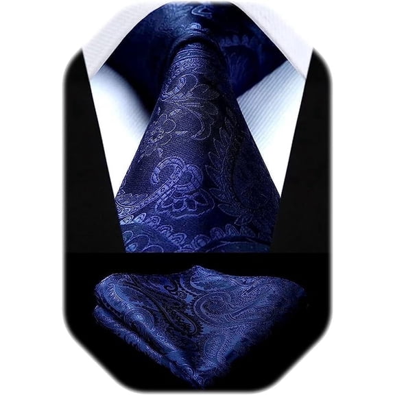 Black Tie Charcoal Ties for Men Solid Paisley Neckties and Pocket Squares Set for Weddings
