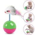 thumbnail image 4 of Colorful Cat Toy Tumbler with Feathers and Bell, Interactive Cat Kicker Toy for Indoor Play, Plastic & Flocking Mouse Design with Weighted Bottom for Self-Play & Exercise, Pet Training Toy for Cats, 4 of 6
