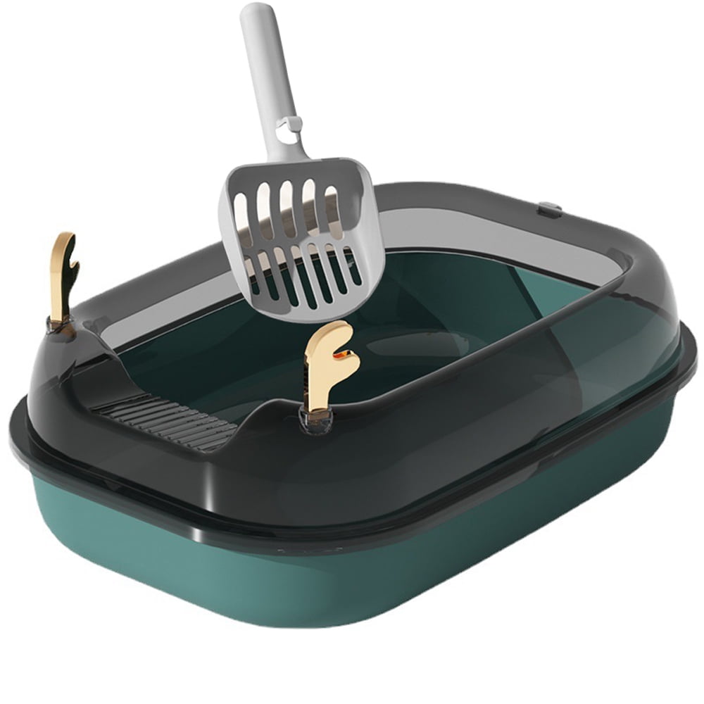 Open Top Cat Litter Box with Shield and Scoop Splash Proof Large Cat