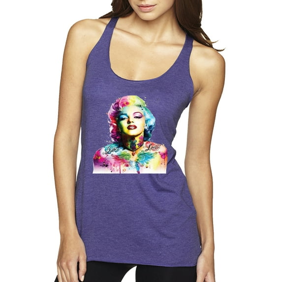 Wild Bobby Marilyn Monroe Multicolor Pop Art Pop Culture Women Tri-Blend Racerback Tank Top, Purple Rush, Large