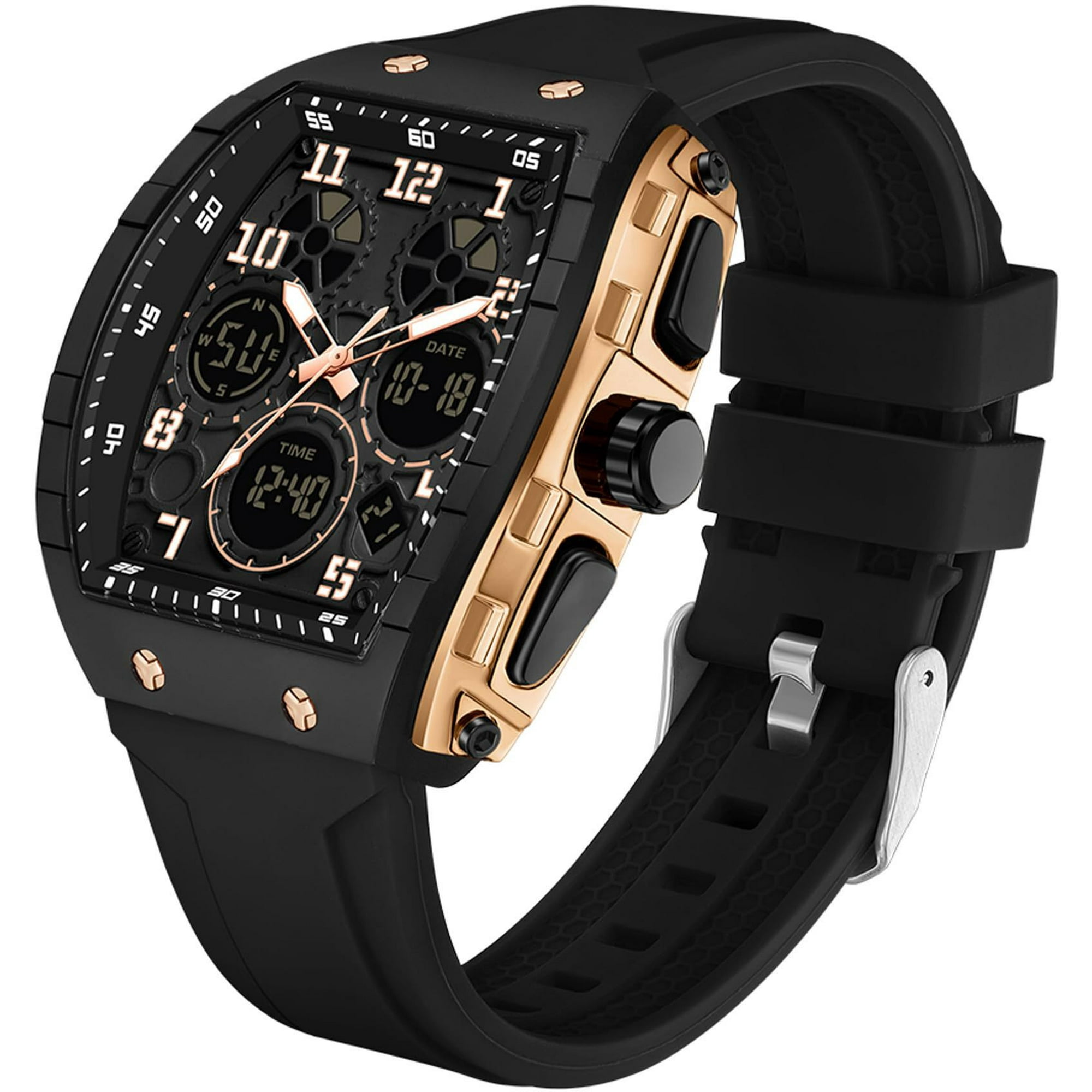 Findtime Designer Watches for Men Causal Quartz Dress Wrist Watch Unique Rectangle Dial White Wristwatch with Digital Analog Dual Time Display Countdown