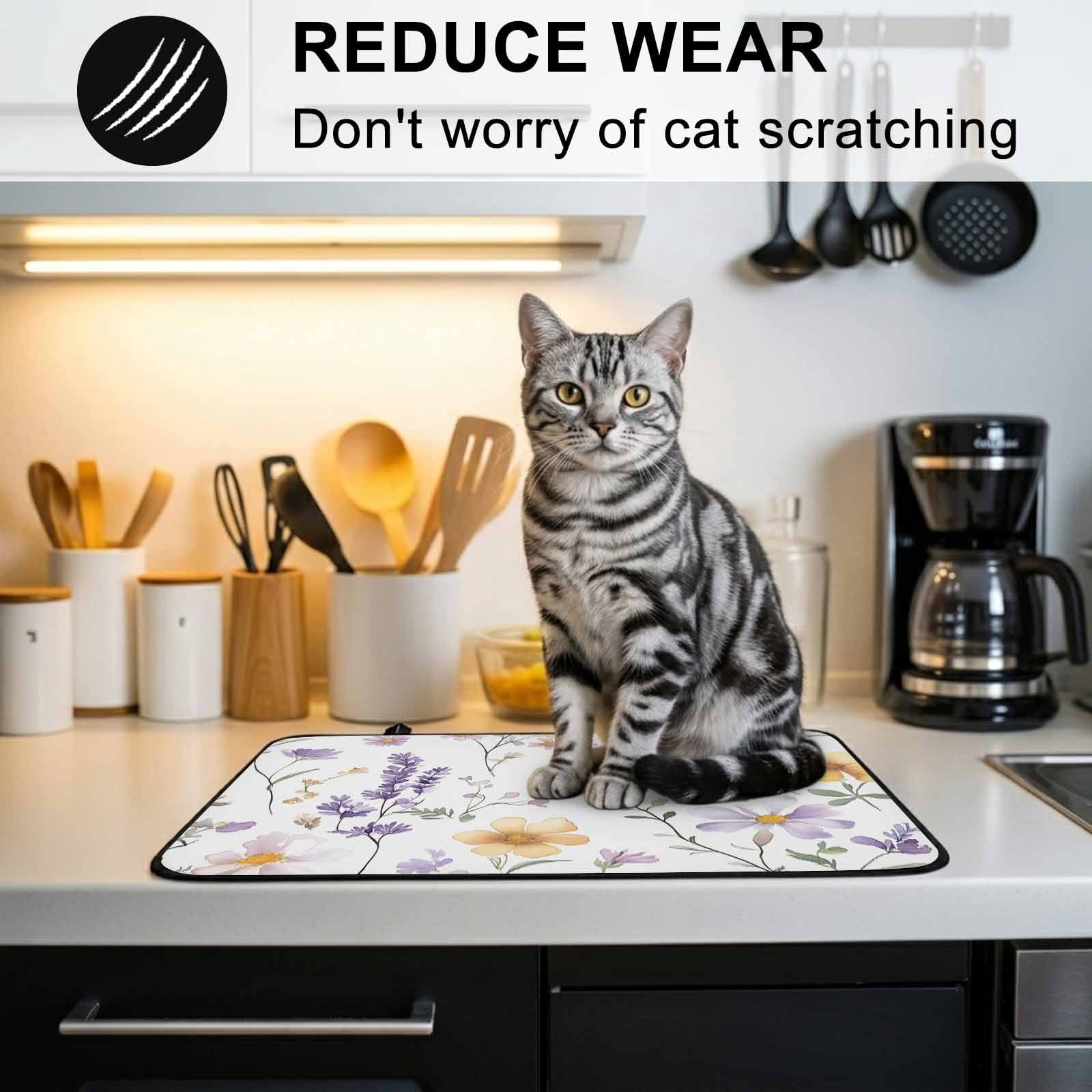 Purple Yellow Flowers Stove Top Cover for Electric Stove, Heat-proof & Non Slip Glass Top Stove Cover Protector, Spring Pastoral Botanical Floral Kitchen Flat Cooktop Rubber Mat 24x21 Inches