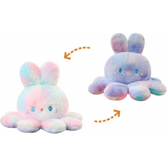 10inch Reversible Octopus Plush Bunny Stuffed Animal, Soft Cute Bunny Plush Toy, Reversible Discoloration Octopus Plush Doll for Girl Gift