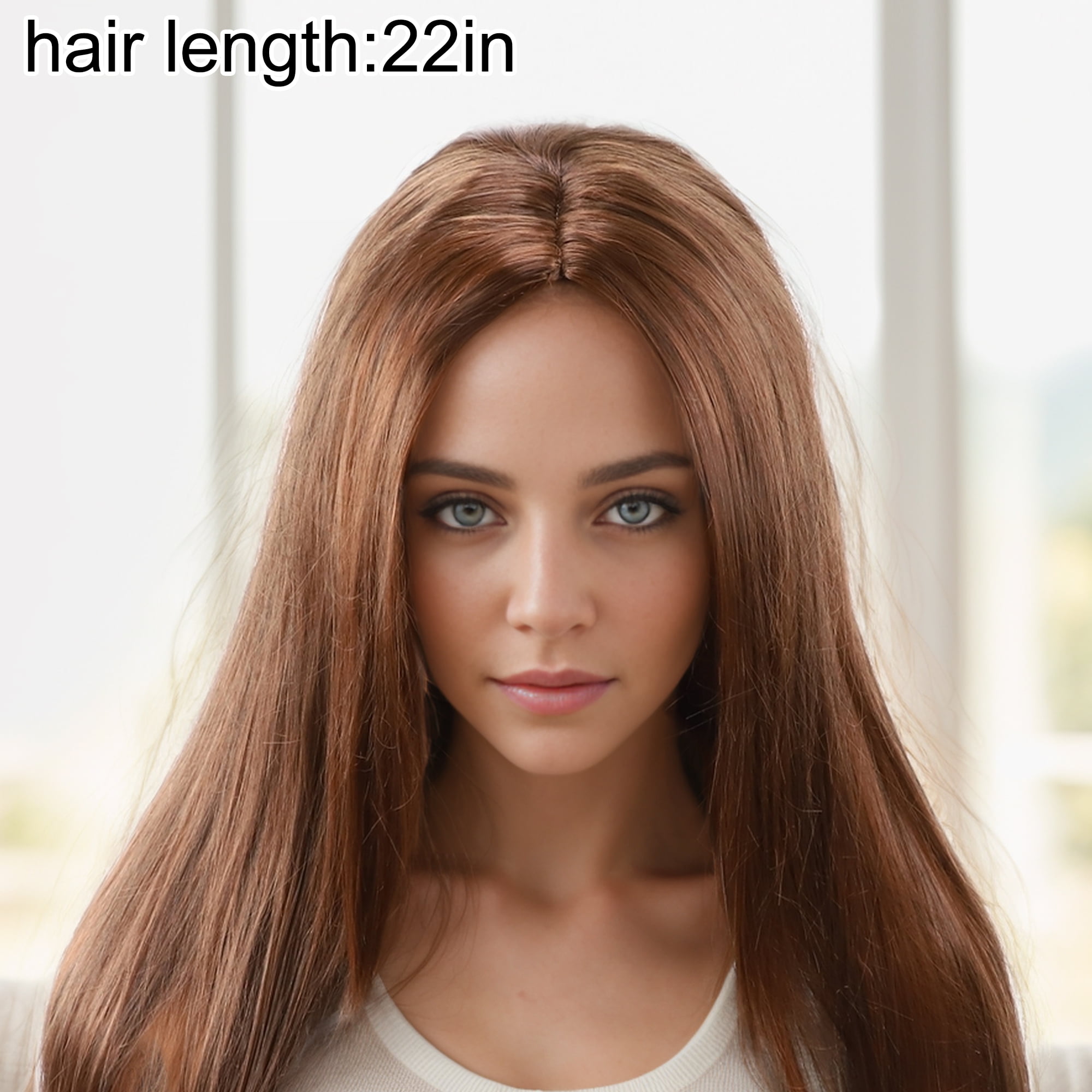 Unique Bargains 1 Pc Straight Long Hair Hair Wig High Temperature Fiber 22in Human Wig Brown for Women
