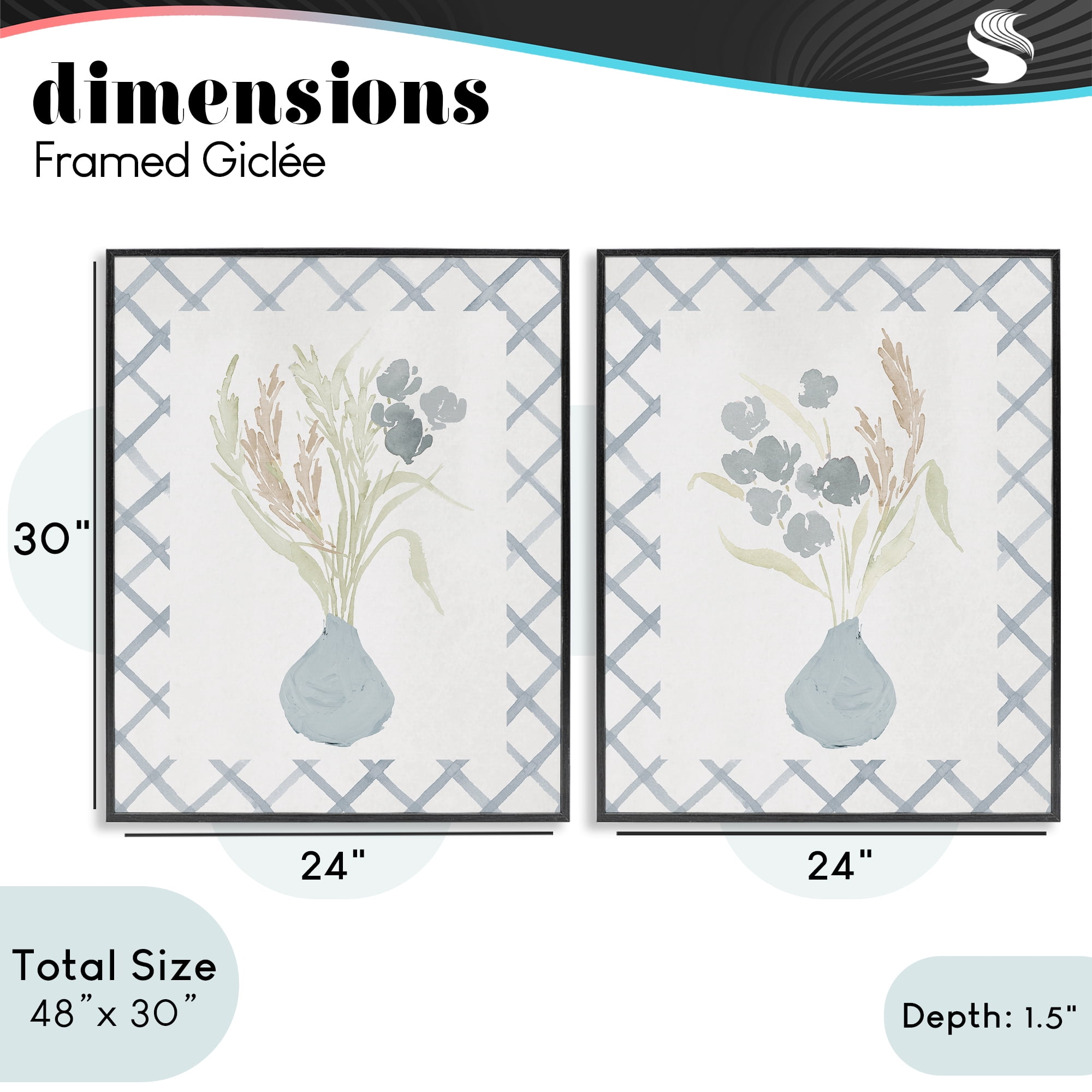 Stupell Industries Subtle Blue Anna Bouquets 2 Piece Black Framed Giclee Art Set, design by Lucille Price