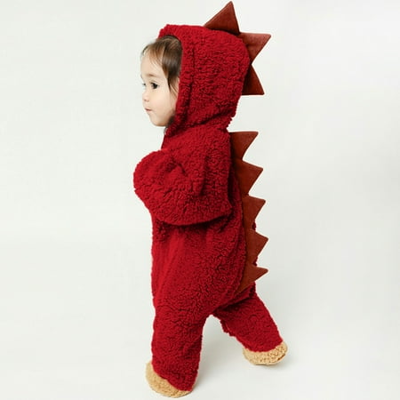 

Augper Onesies For Baby Girl Toddler Costume Fall Winter Clearance Infant Baby Boys Girls Cartoon Dinosaur Fleece Hoodie Romper Clothes Jumpsuit Red