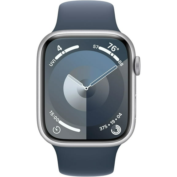 Restored Apple Watch Series 9Â (GPS Cellular) 45mm Silver Aluminum Case with Storm Blue Sport Band (Refurbished)