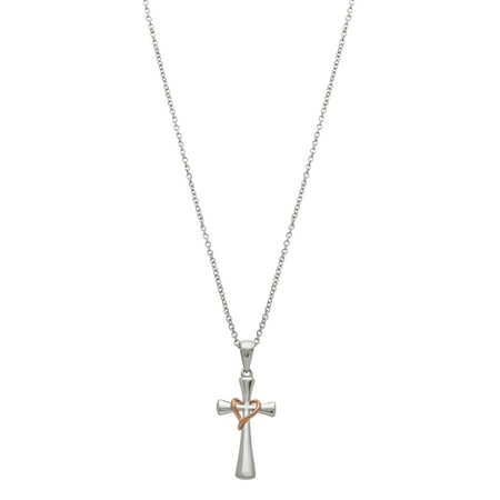 Connections from Hallmark Stainless Steel Cross with Heart Pendant, 18